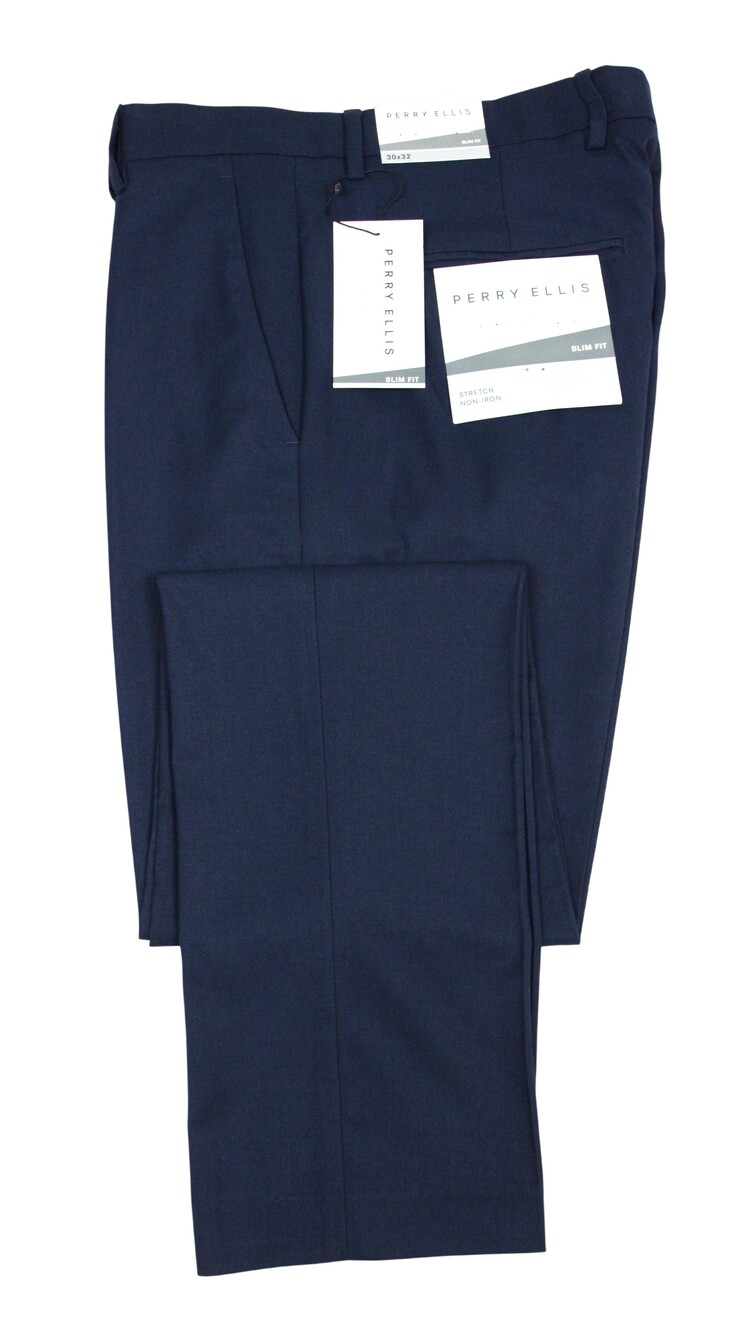 Perry Ellis Portfolio Essentials Pants Mens 30x32 Navy Slim Fit Stretch Non Iron